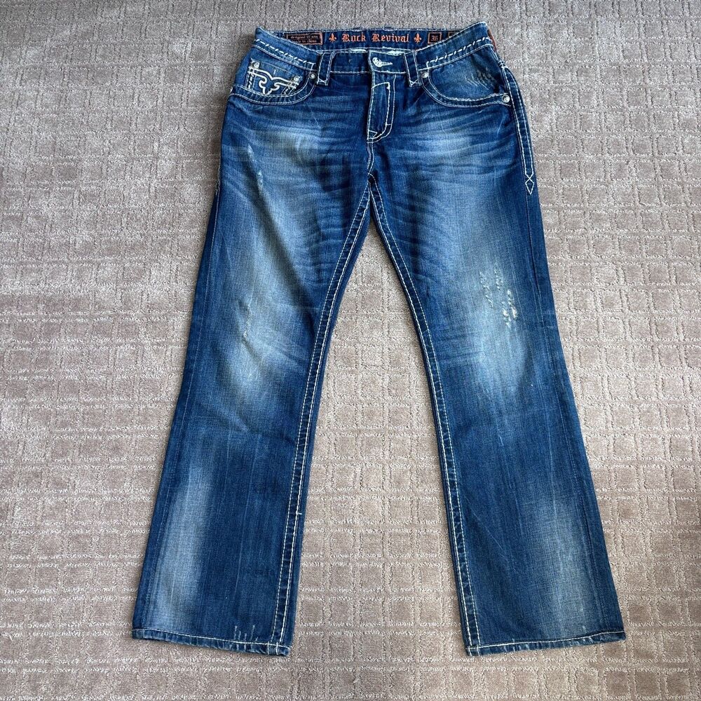 Rock Revival Men's Straight Jeans in Distressed Blue